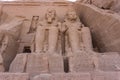 Two statues of Ramsesses II at Abu Simbel Temple or Great Temple of Ramses II, south of Aswan along Lake Nassers shore in Egypt. Royalty Free Stock Photo