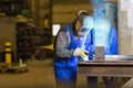 Two steel construction workers welding metal Royalty Free Stock Photo