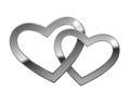 Two steel heart linked together. Silver hearts. Realistic vector illustration