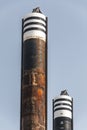 Two steel pillars of a drilling platform