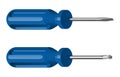 Two steel screwdrivers with plastic blue handles, cross and flat Royalty Free Stock Photo