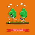 Two steeplechase female athletes, flat design