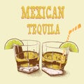 Two stemware of tequila with lime Royalty Free Stock Photo