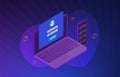 Two Step Authentication 2FA - 2 steps verification secure password concept. Isometric laptop and smartphone with UI UX
