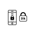 Two step authentication icon illustration. Smartphone safety login or signin. Vector illustration