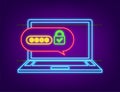 Two step authentication vector illustration, neon cartoon smartphone and computer safety login or signin. Vector stock