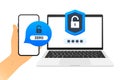 Two Steps Authentication. Verification code message on smartphone. Safety login concept. Two factor verification via