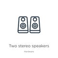 Two stereo speakers icon. Thin linear two stereo speakers outline icon isolated on white background from hardware collection. Line Royalty Free Stock Photo