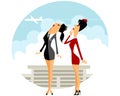 Two stewardess in airport Royalty Free Stock Photo