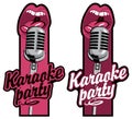 Two stickers for karaoke party with mic and mouth