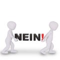 Two stickman carry the letters NEIN