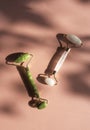 Two stone jade rollers on pink background