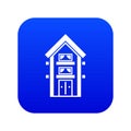 Two-storey house with balconies icon digital blue