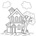 Two storey house coloring page, useful as coloring book Royalty Free Stock Photo