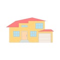 Two storey house with a garage icon, cartoon style Royalty Free Stock Photo