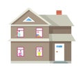 Two Storey House People in Windows Vector Building