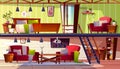 Two storey loft rooms interior vector illustration