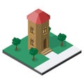 Two-storeyed tower with trees in isometric view