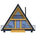 Two-storied a-frame house with terrace, summer cottage, front view, vector Royalty Free Stock Photo