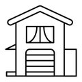 Two-storied house with garage thin line icon. Home vector illustration isolated on white. Suburban cottage exterior