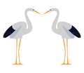 Two storks birds kissing cartoon
