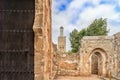 Two storks on an old tower in ancient ruins in Morocco Royalty Free Stock Photo