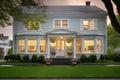 two-story colonial house, balanced windows covered in morning dew Royalty Free Stock Photo