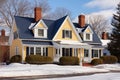 two-story colonial house with dual chimneys Royalty Free Stock Photo