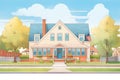 a two-story colonial revival home with a gambrel roof captured from the sidewalk, magazine style illustration Royalty Free Stock Photo