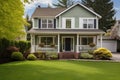 two-story colonial with well-maintained front yard Royalty Free Stock Photo
