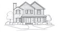 Exterior Line Drawing of a Two-Story Family House Royalty Free Stock Photo