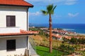 Two-story house with brown roof and stairs Royalty Free Stock Photo