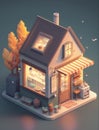 A two story isometric grocery shop. Autumn background.