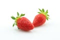 Two strawberries close up on white background. Fresh ripe whole strawberries Royalty Free Stock Photo