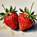 Two strawberries on the table. Romance of Valentine\'s Day