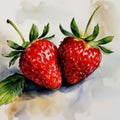 Two strawberries on the table. Romance of Valentine\'s Day