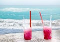 Two strawberry drift-ice on the beach. This is situated in tropical resort in Cuba