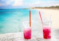 Two strawberry drift-ice on the beach. This is situated in tropical resort in Cuba