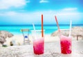 Two strawberry drift-ice on the beach. This is situated in tropical resort in Cuba