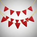 Two Strings of Red Triangular Bunting Flags on a White Background banner decoration Royalty Free Stock Photo