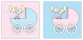 Two stroller set with a baby and balloons Royalty Free Stock Photo