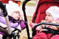 Two strollers friends Royalty Free Stock Photo