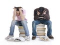 The two students with the books isolated Royalty Free Stock Photo