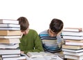 Two students with books isolated on a white Royalty Free Stock Photo