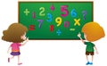 Two students counting numbers on board