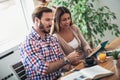 Two students doing homework together and helping each Royalty Free Stock Photo