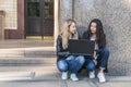 Two students with a laptop Royalty Free Stock Photo