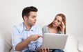 Two students learning with a notebook Royalty Free Stock Photo