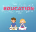 Two students read a book under Education text infographic