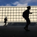 Two students rush to class at Yale Royalty Free Stock Photo